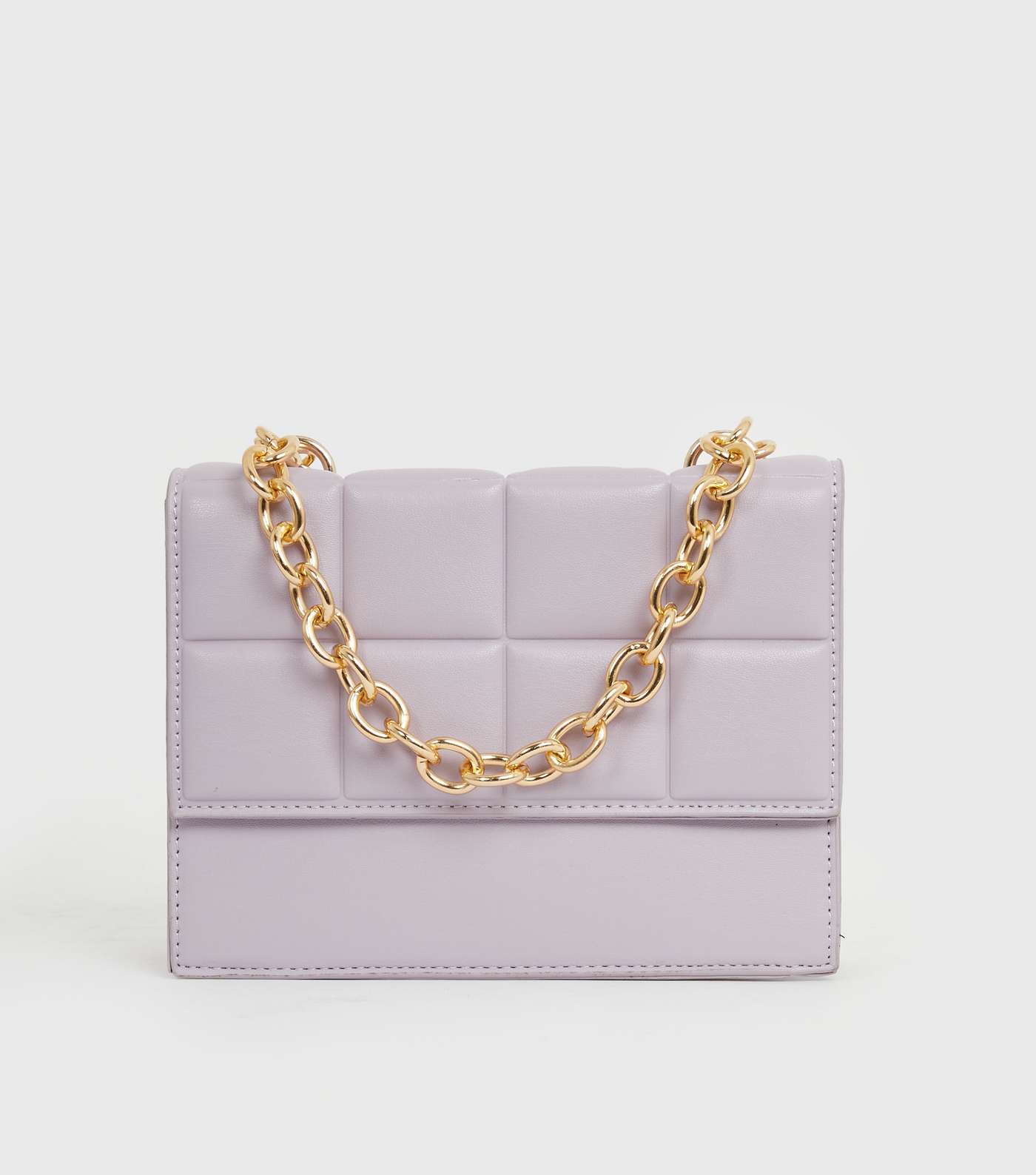 Lilac Quilted Leather-Look Chain Shoulder Bag