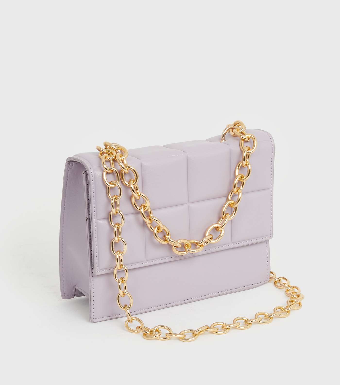 Lilac Quilted Leather-Look Chain Shoulder Bag Image 3