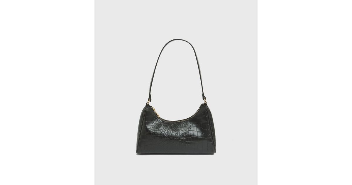 Black Faux Croc Shoulder Bag New Look