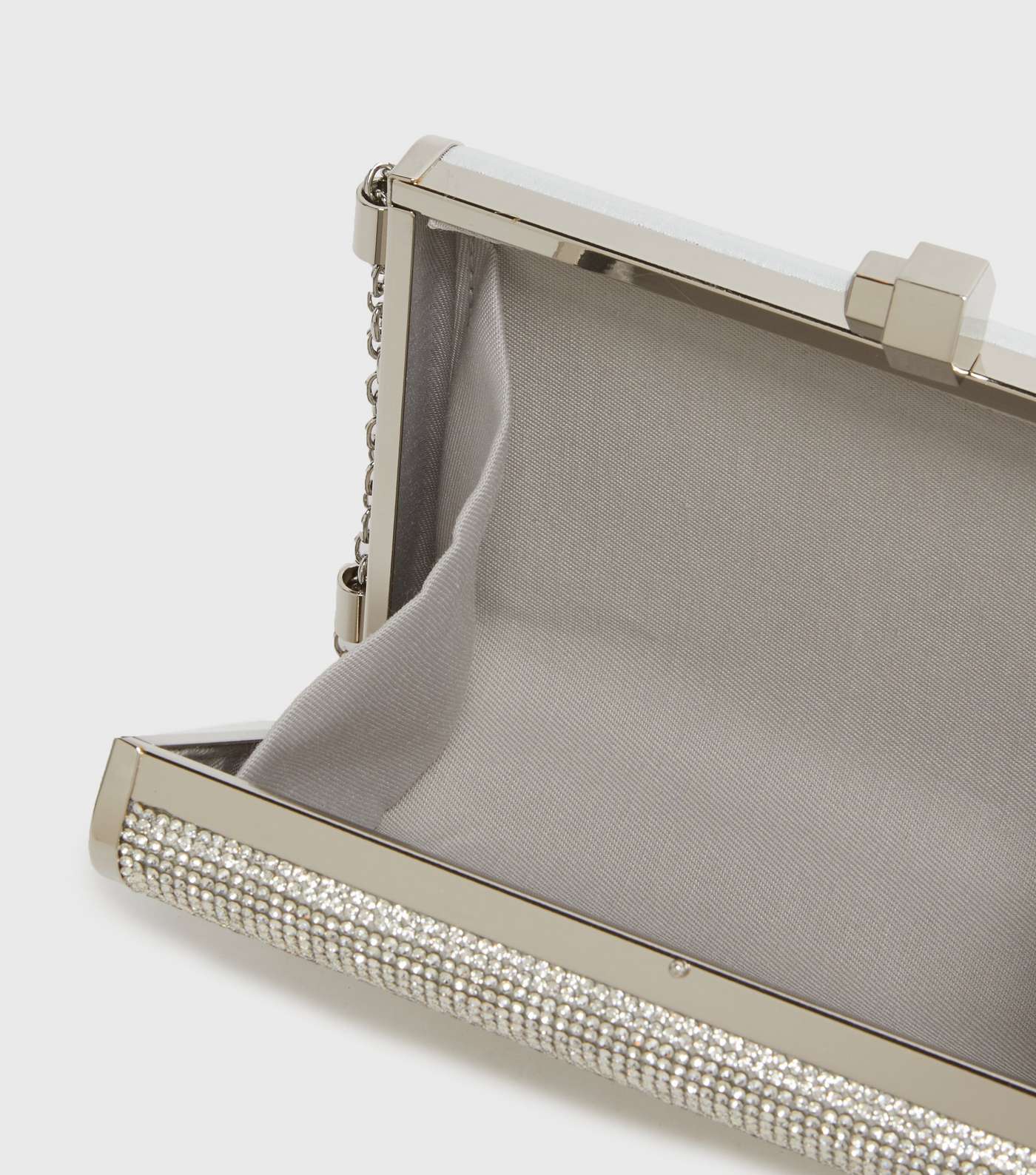 Silver Diamanté Box Clutch Bag Image 4
