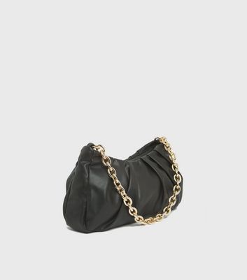 Black Ruched Chunky Chain Shoulder Bag New Look