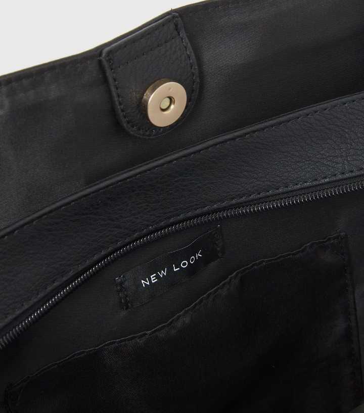 Black Leather-Look Zip Front Tote Bag | New Look