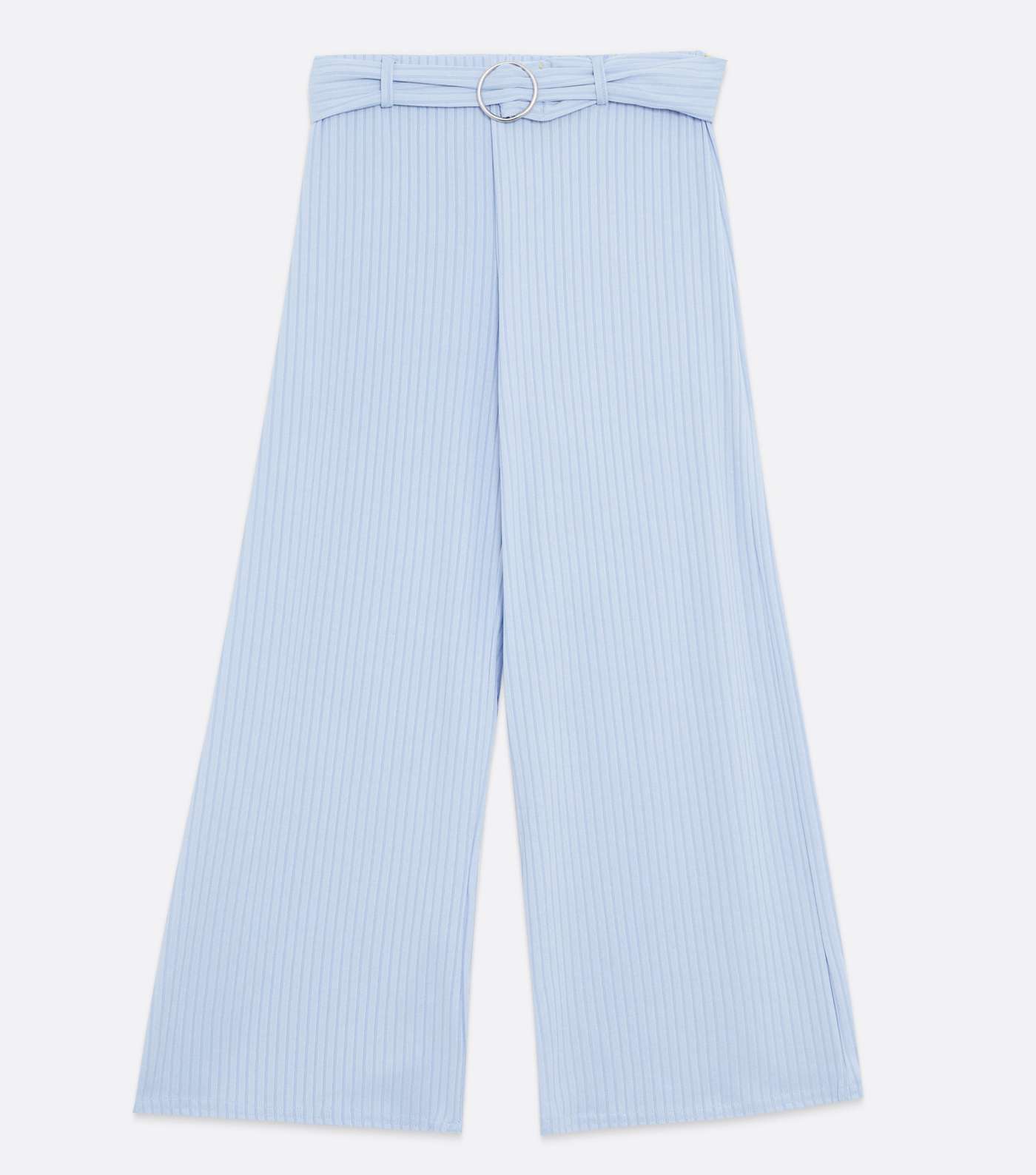 Girls Pale Blue Ribbed Belted Wide Leg Crop Trousers Image 5