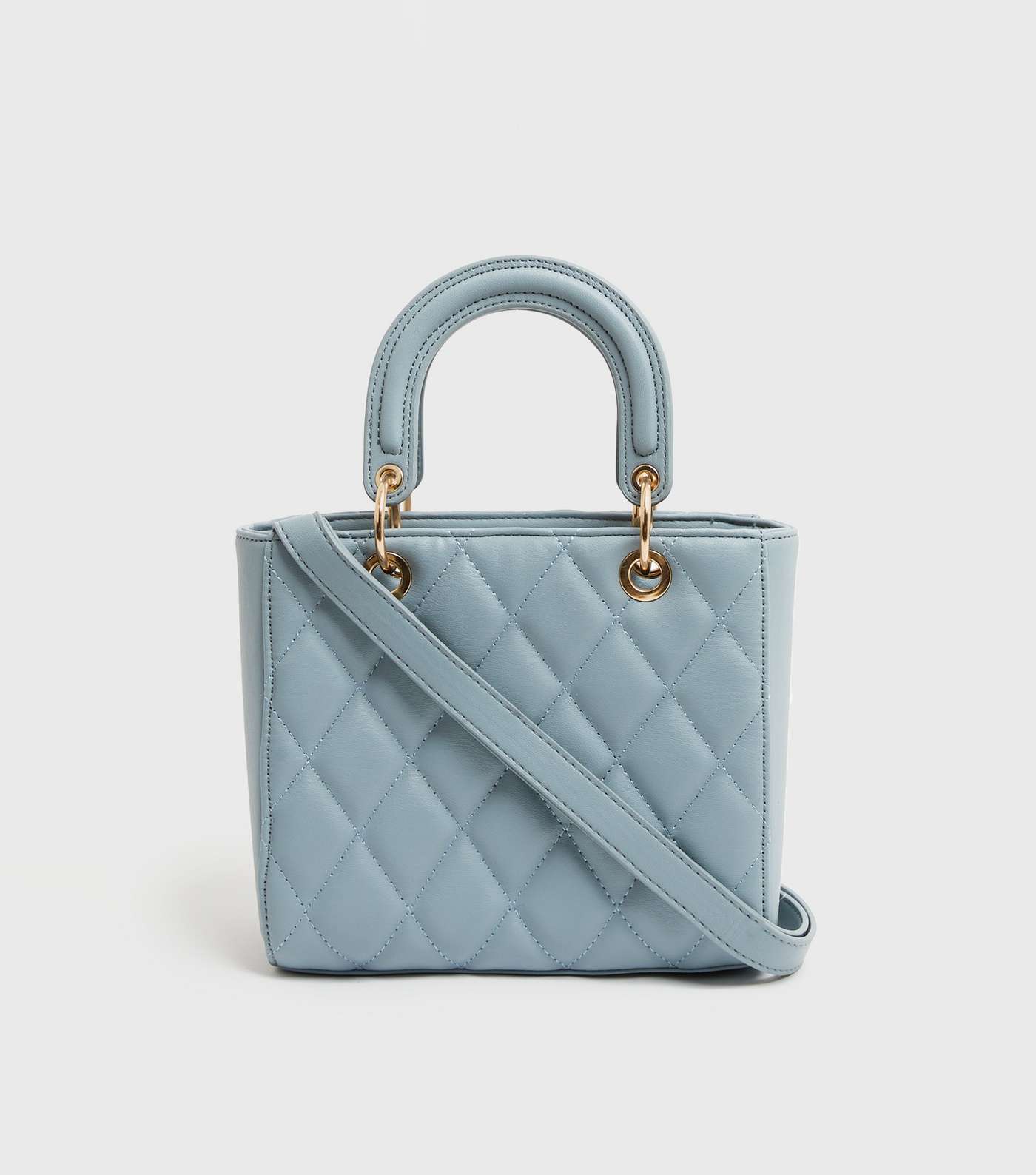 Pale Blue Quilted Leather-Look Cross Body Bag