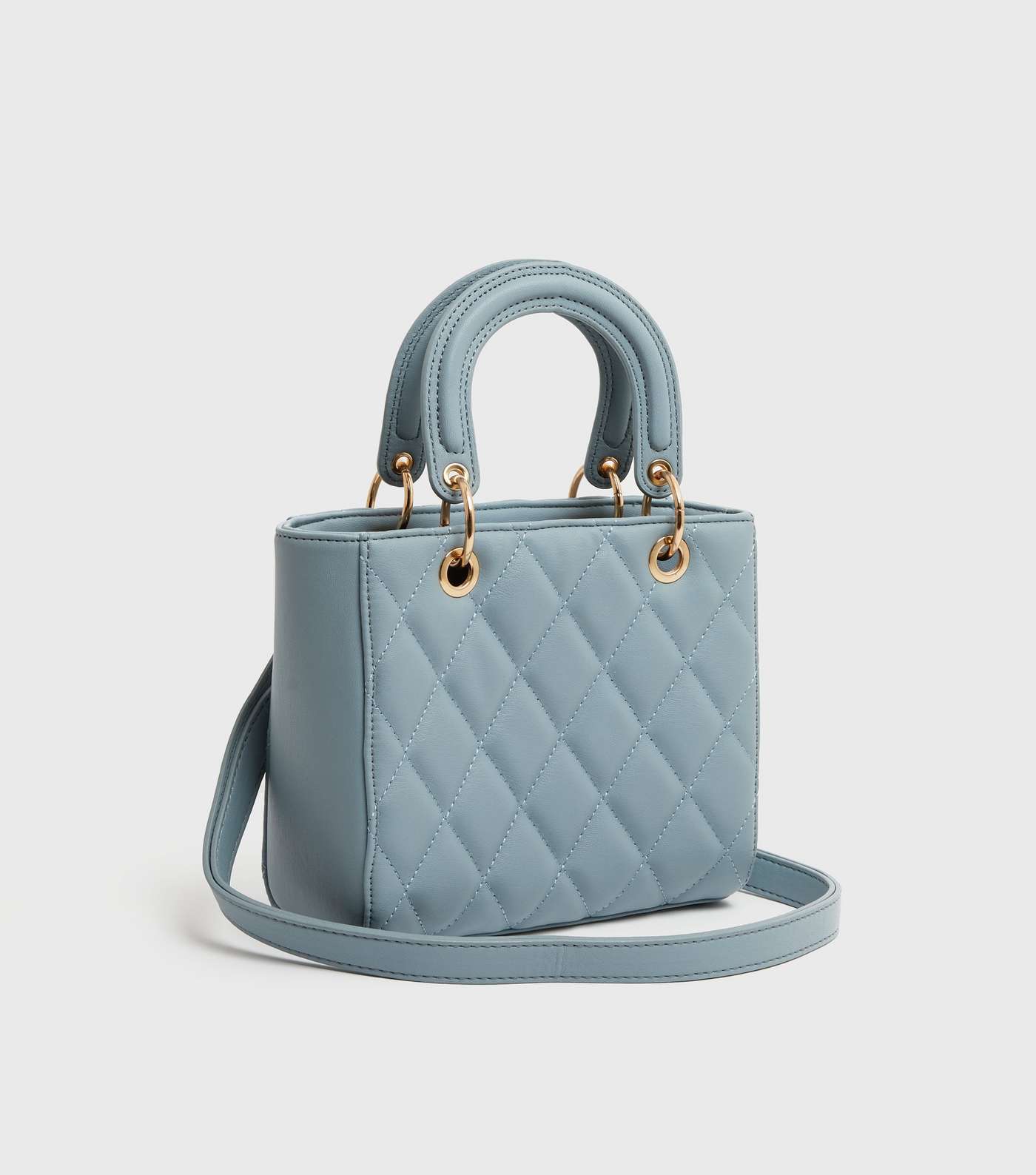 Pale Blue Quilted Leather-Look Cross Body Bag Image 3