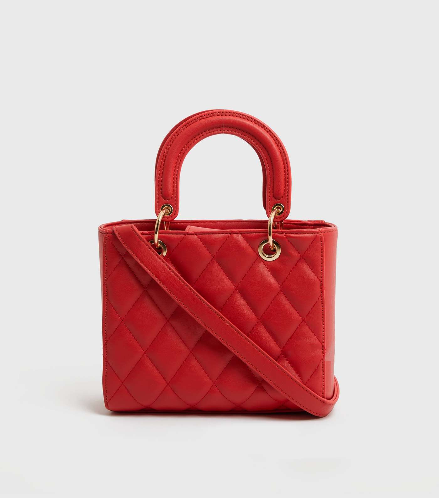 Red Quilted Leather-Look Cross Body Bag