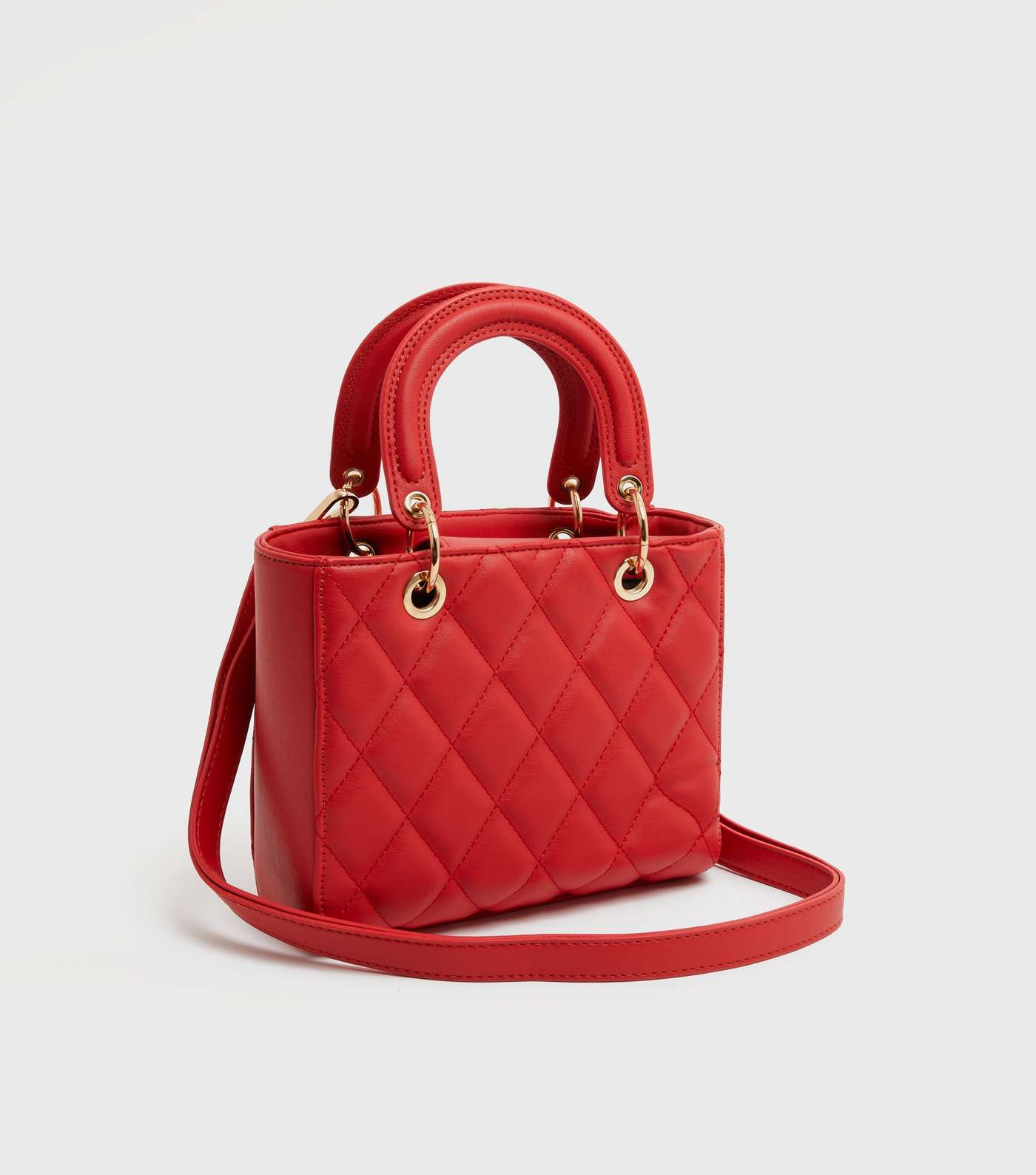 Red Quilted Leather-Look Cross Body Bag Image 3