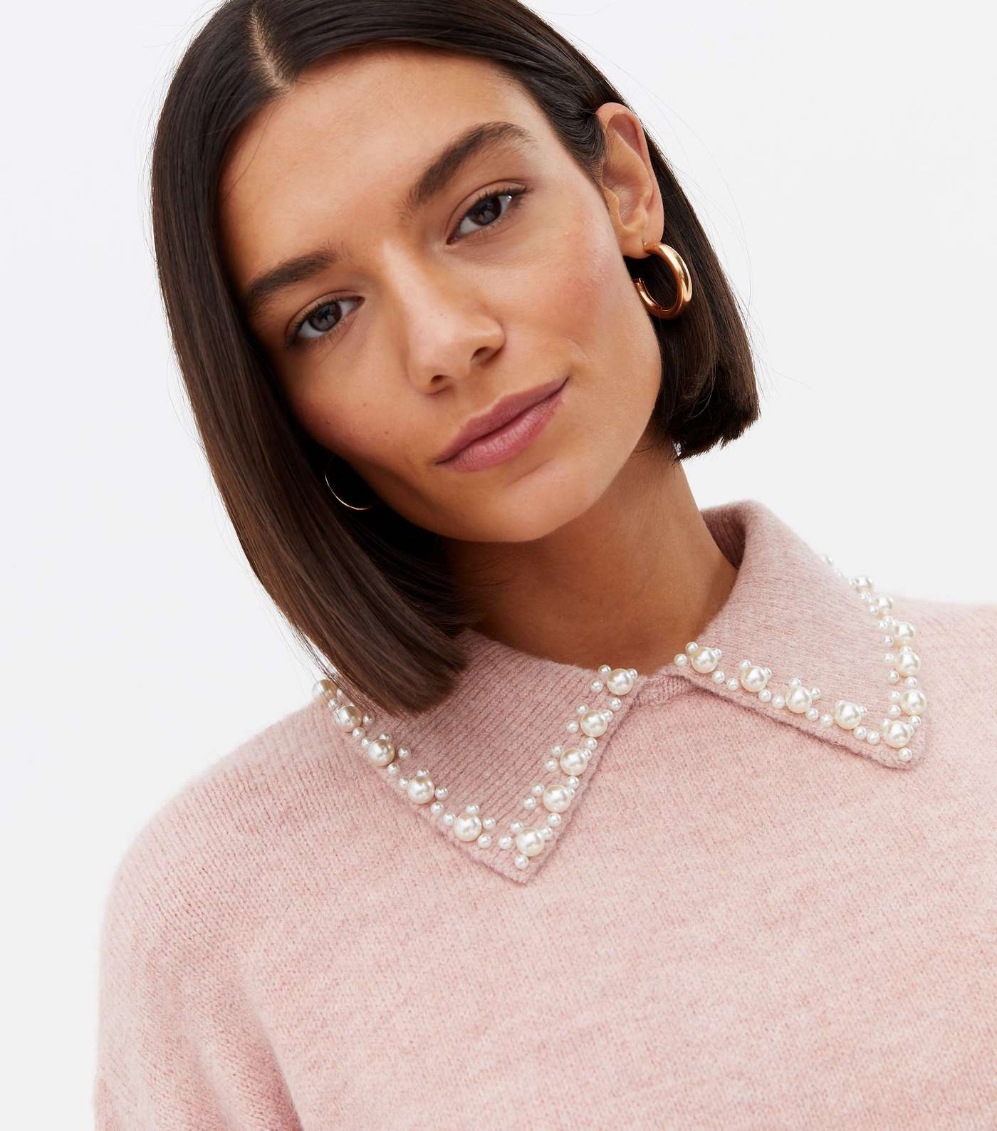 Mid Pink Faux Pearl Embellished Collar Jumper Image 3