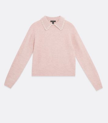 Pink sweater clearance with embellished collar