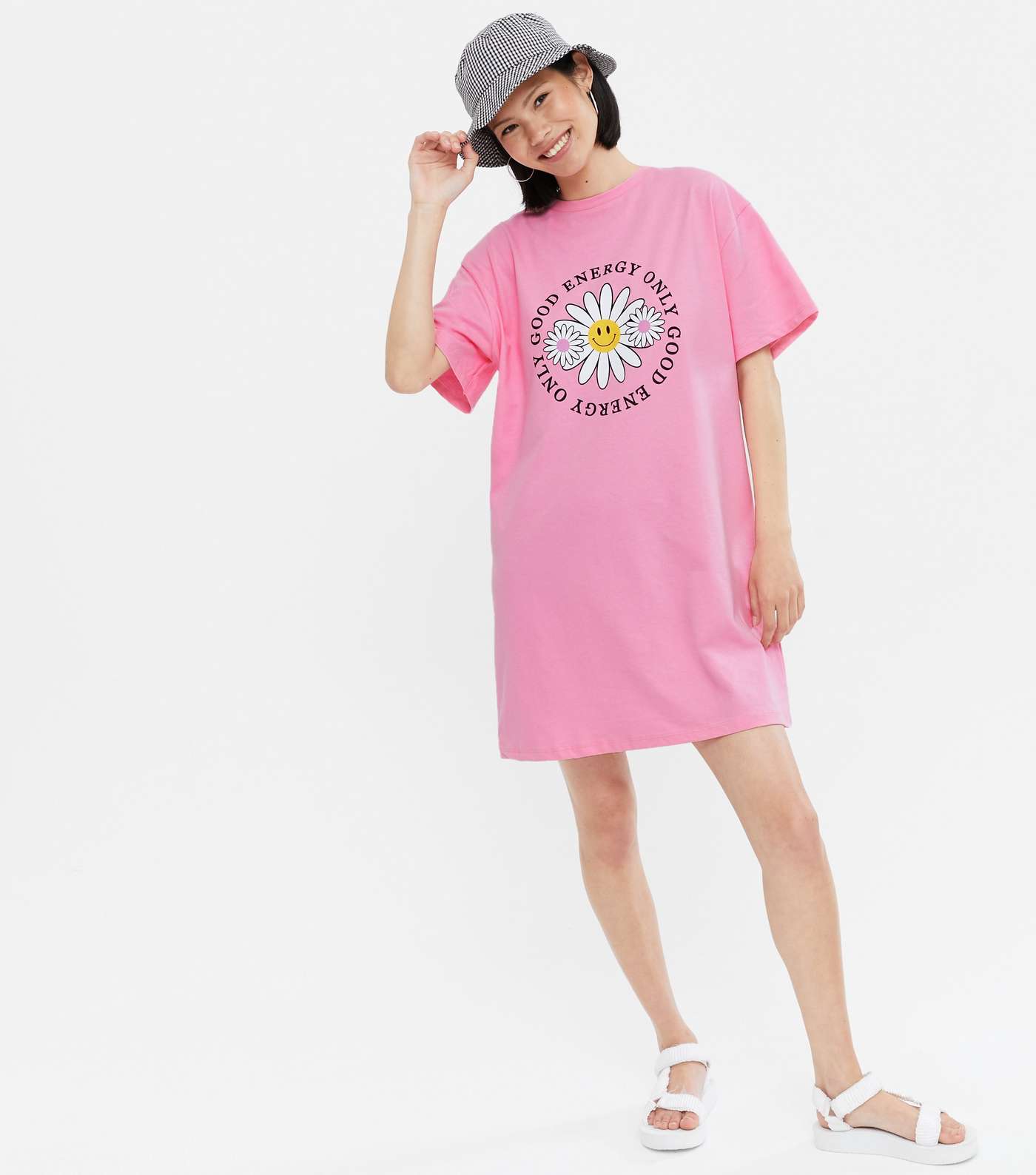 Pink Floral Good Energy Logo T-Shirt Dress Image 2