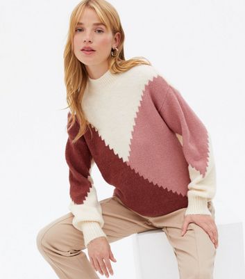 pink colour block jumper