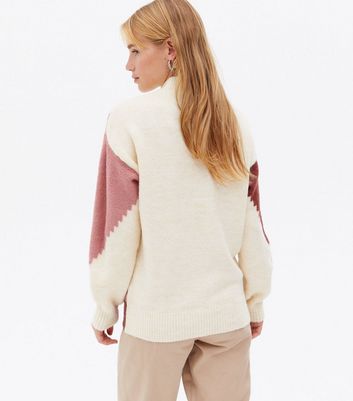 Pink Diagonal Colour Block High Neck Jumper New Look