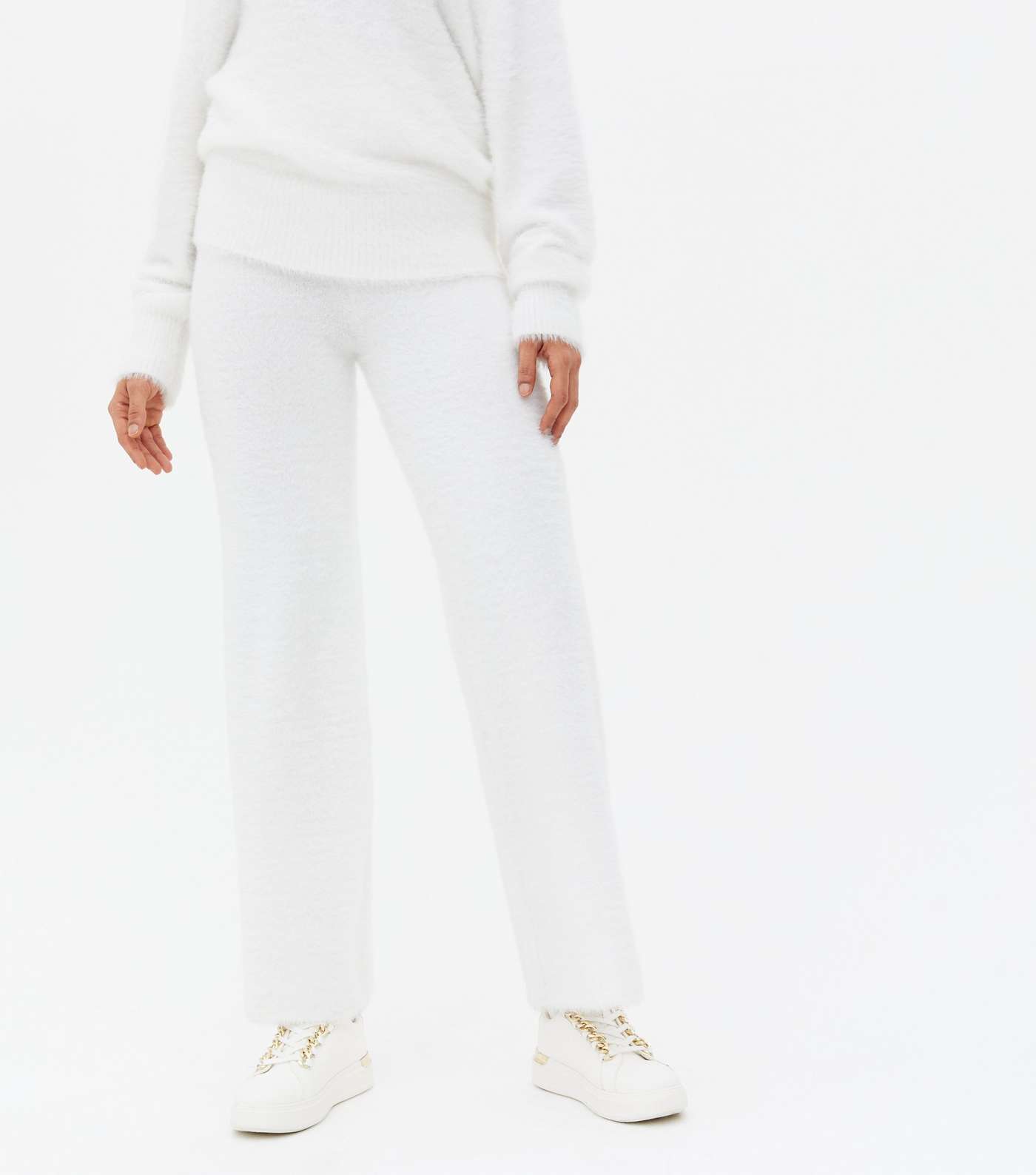 White Fluffy Knit Trousers Image 2