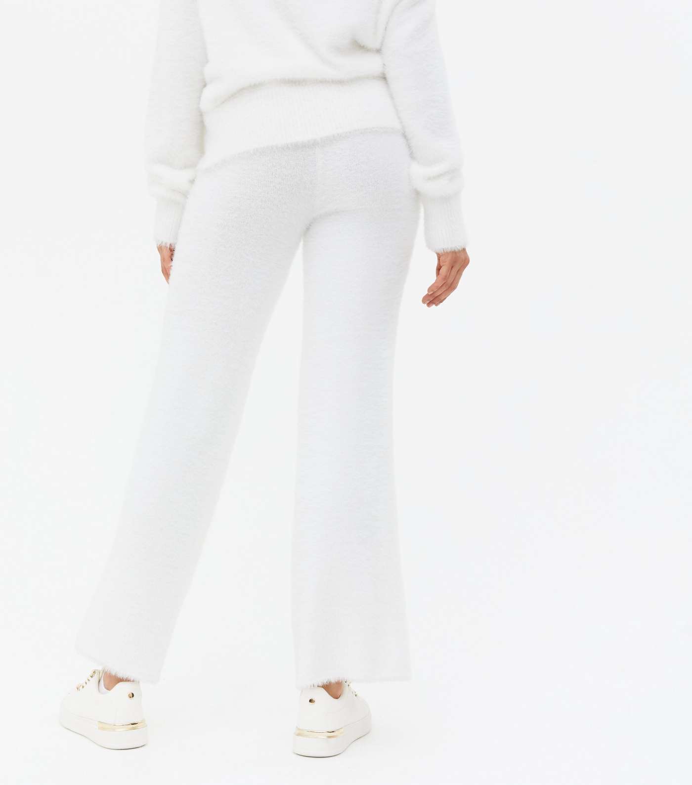 White Fluffy Knit Trousers Image 4