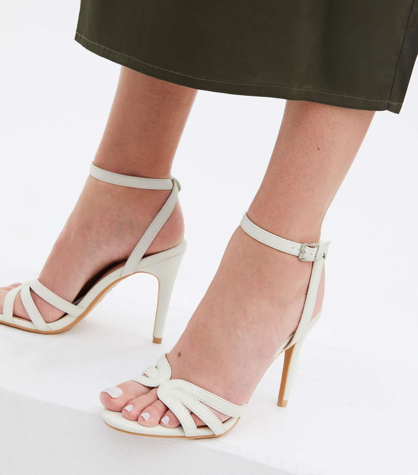 White Caged Stiletto Heel Sandals Image 2