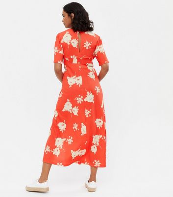 Maternity Orange Floral Split Hem Midi 