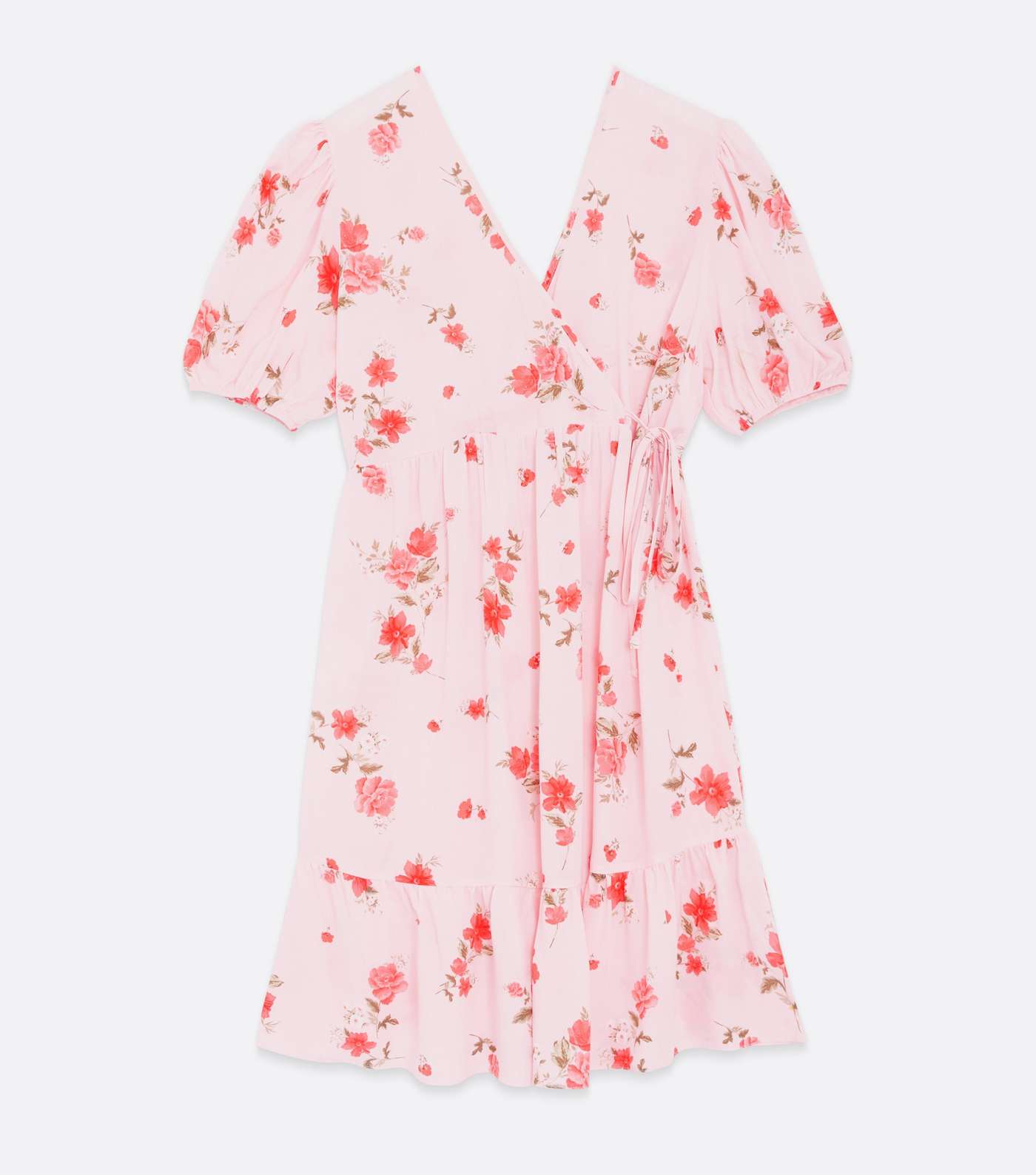 Maternity Pink Floral Puff Sleeve Mini Wrap Dress Image 5