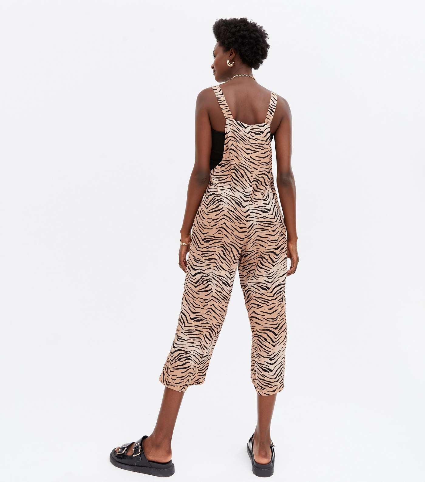 Brown Tiger Print Dungaree Oversized Crop Jumpsuit Image 4