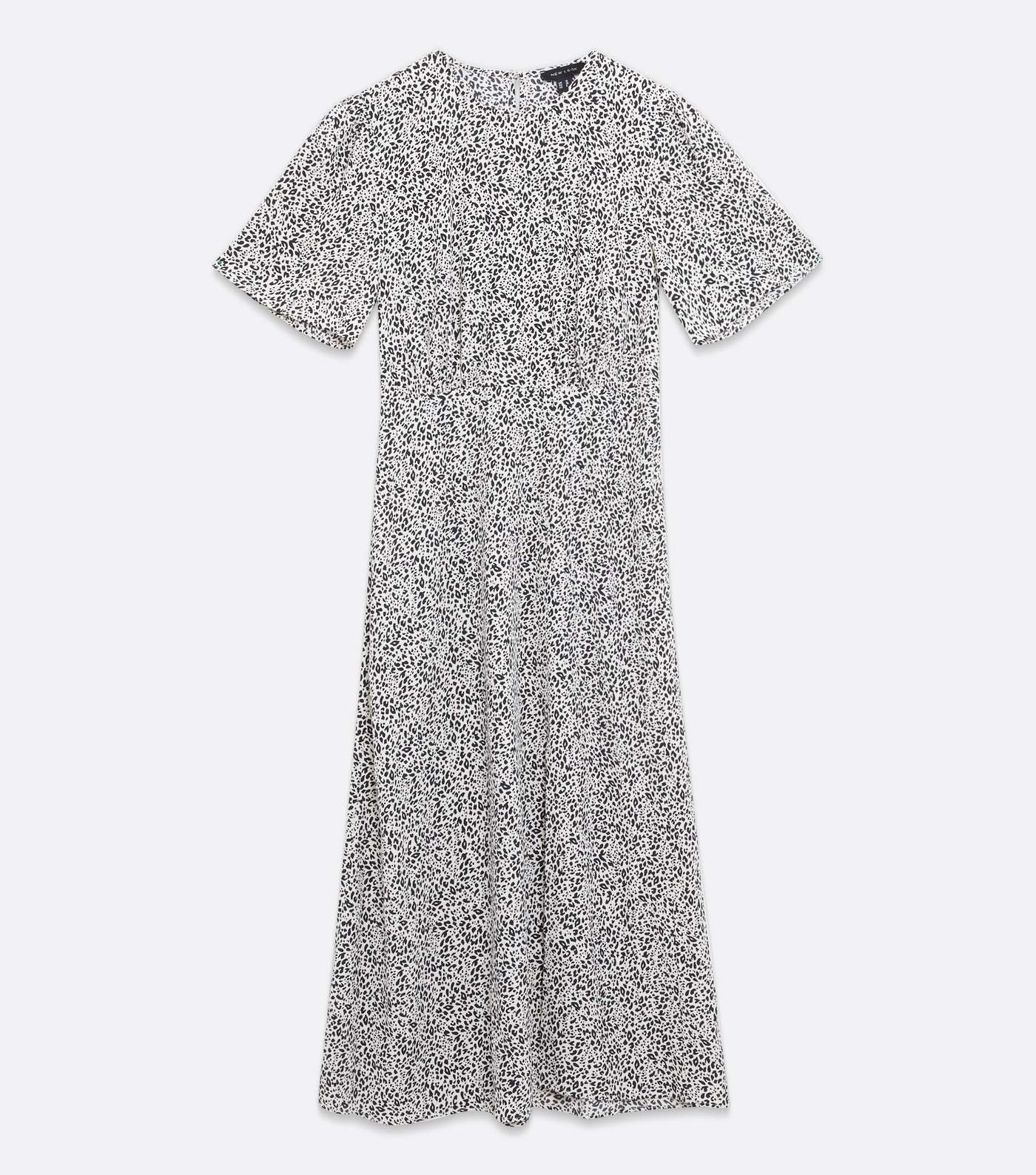 White Animal Print Puff Sleeve Split Midi Dress Image 5