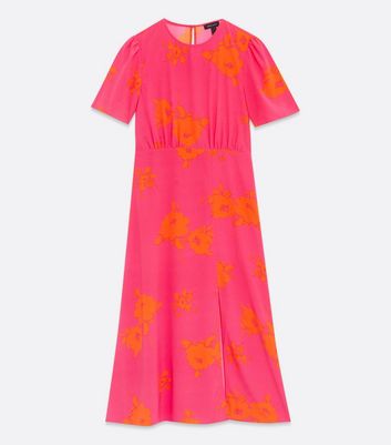Pink Floral Flutter Sleeve Split Midi 