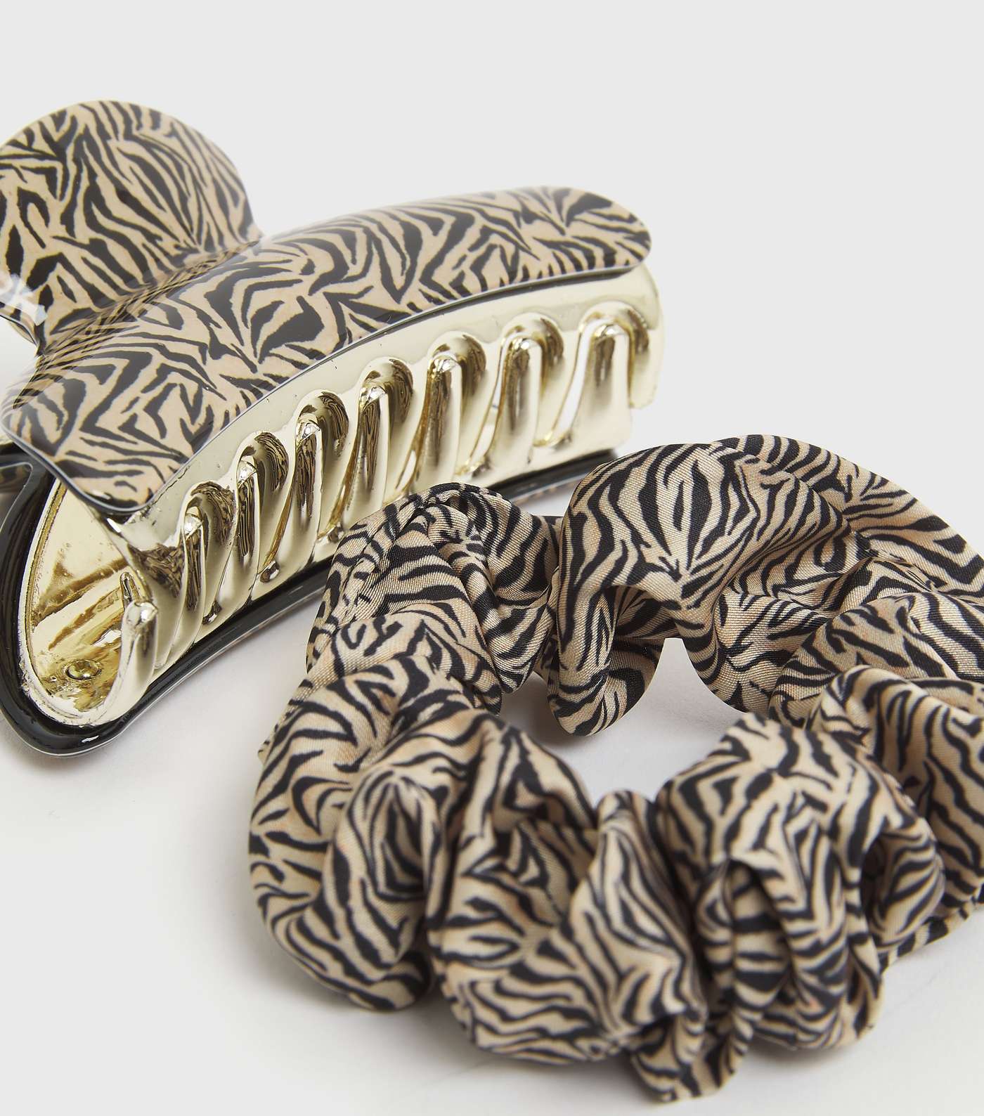 2 Pack Brown Zebra Print Claw Clip and Scrunchie Set Image 2