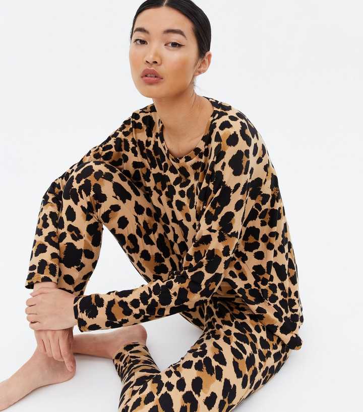 Brown Leopard Print Soft Touch Legging Pyjama Set