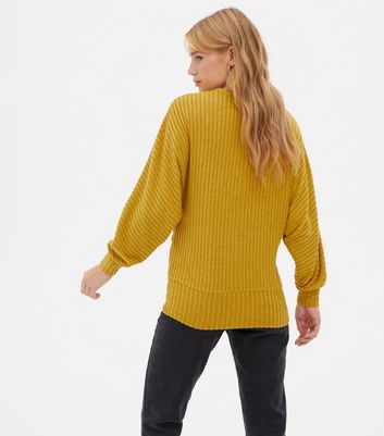 Mustard Ribbed Fine Knit Wrap Deep Hem Top New Look