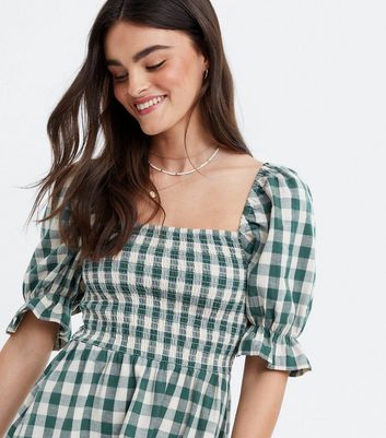 green gingham mini dress