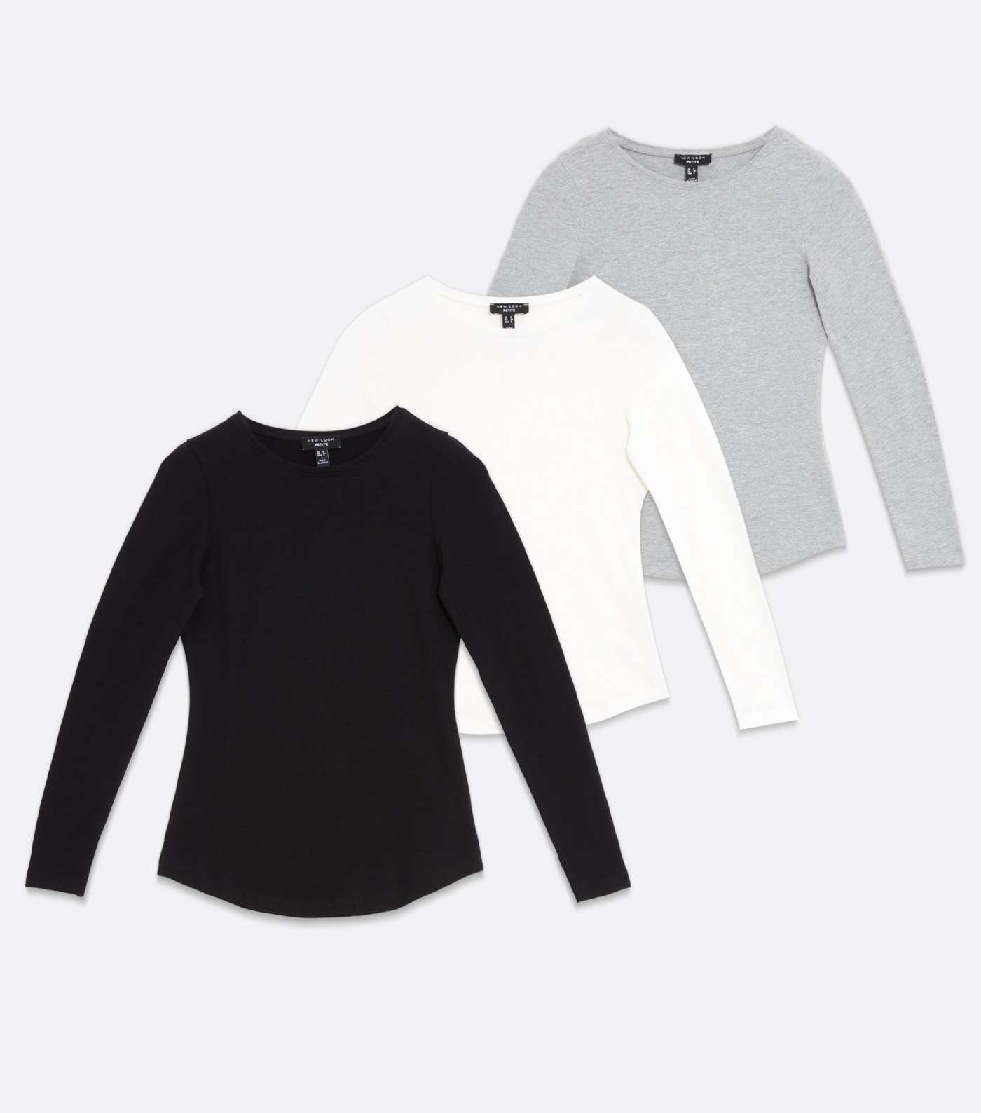 Petite 3 Pack Black White and Grey Long Sleeve Crew Tops Image 5