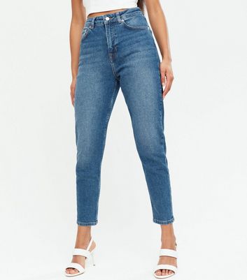 NA-KD Blue Mid Wash Comfort Mom Jeans | New Look