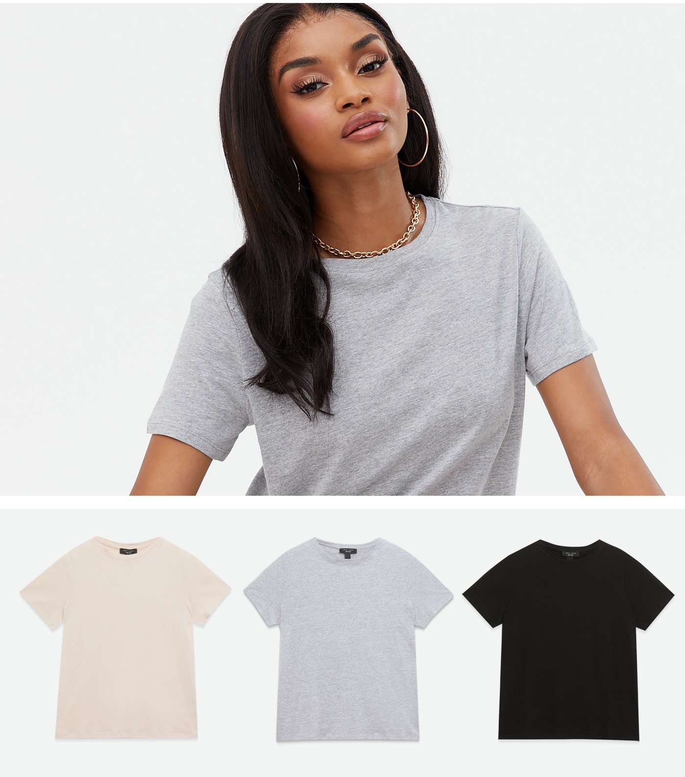 Petite 3 Pack Pale Pink Grey and Black T-Shirts