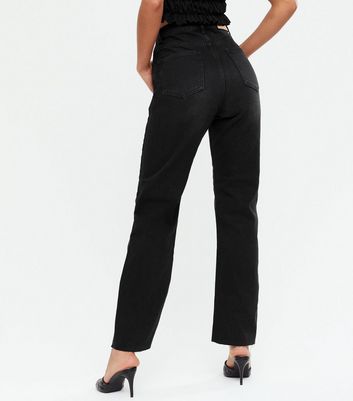 NA-KD Black High Waist Raw Hem Straight 