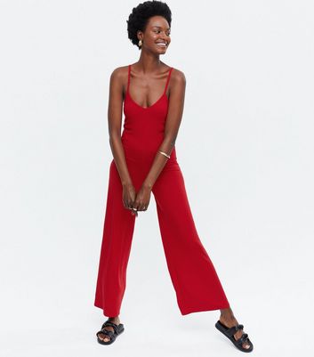 Red ribbed jumpsuit Clearance