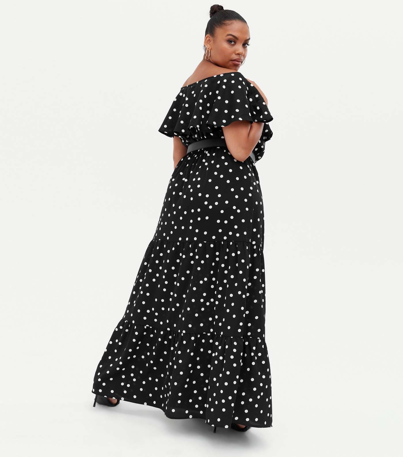 Curves Black Spot Belted Bardot Maxi Dress Image 4