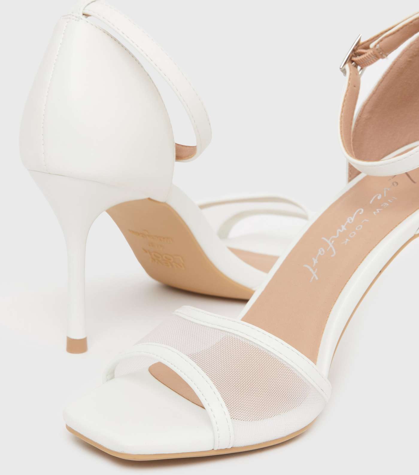 White Mesh Strap Stiletto Heel Sandals Image 3