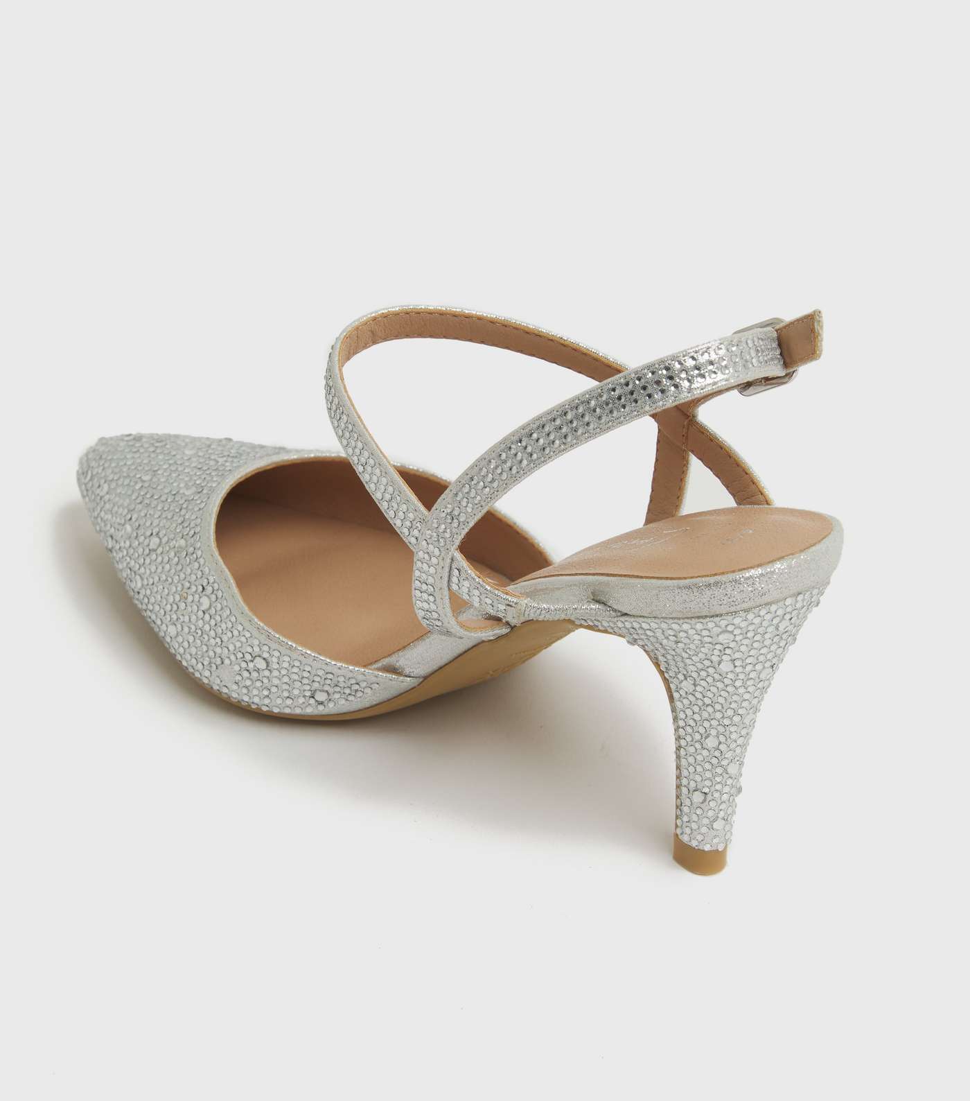 Wide Fit Silver Diamanté Pointed Court Shoes Image 4