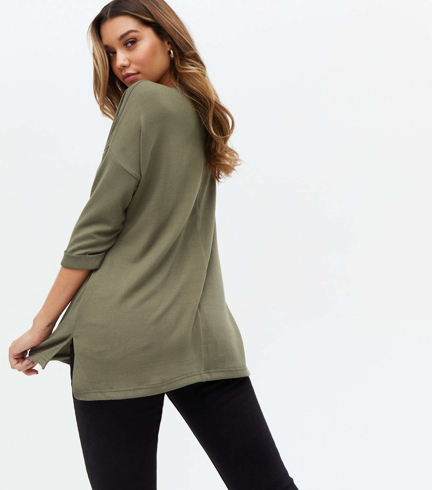 2 Pack Khaki and Grey Fine Knit 3/4 Sleeve Long Tops Image 4
