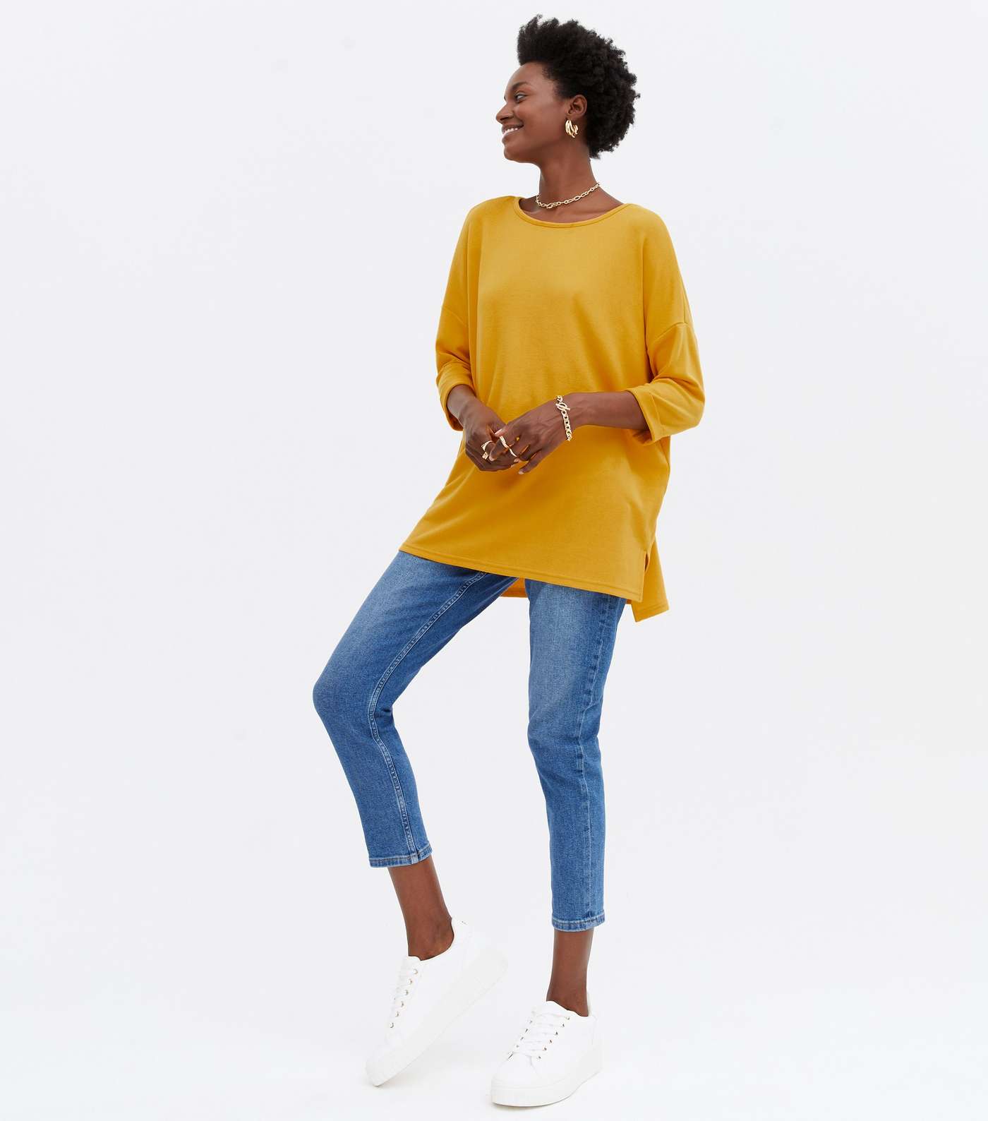 2 Pack Mustard and Grey Fine Knit 3/4 Sleeve Long Tops Image 2