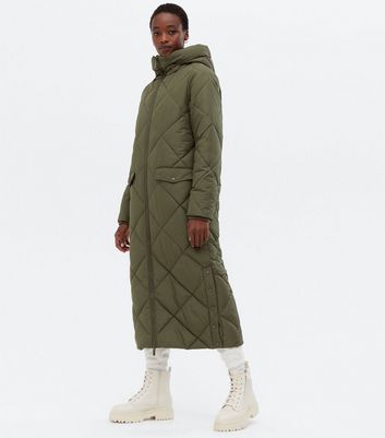 Long green quilted on sale coat