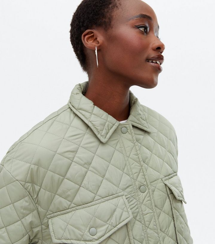 Tall Light Green Quilted Pocket Front Shacket | New Look