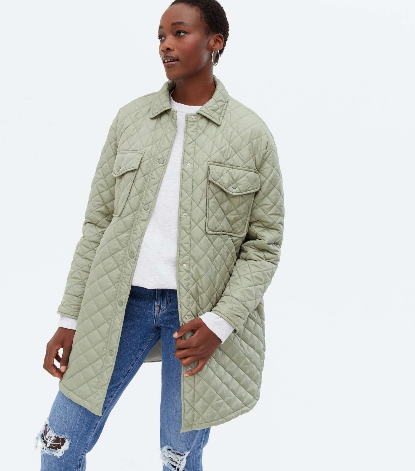 Tall Light Green Quilted Pocket Front Shacket Image 3