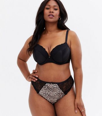 Curves Black Leopard Print Satin Thong