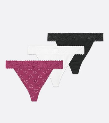 Victoria's Secret Pink No-Show Thong Panty, Lace-Trim Black/Mauve, Medium