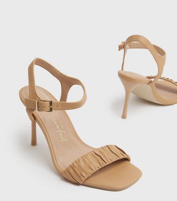 Wide Fit Camel Ruched Strap Stiletto 