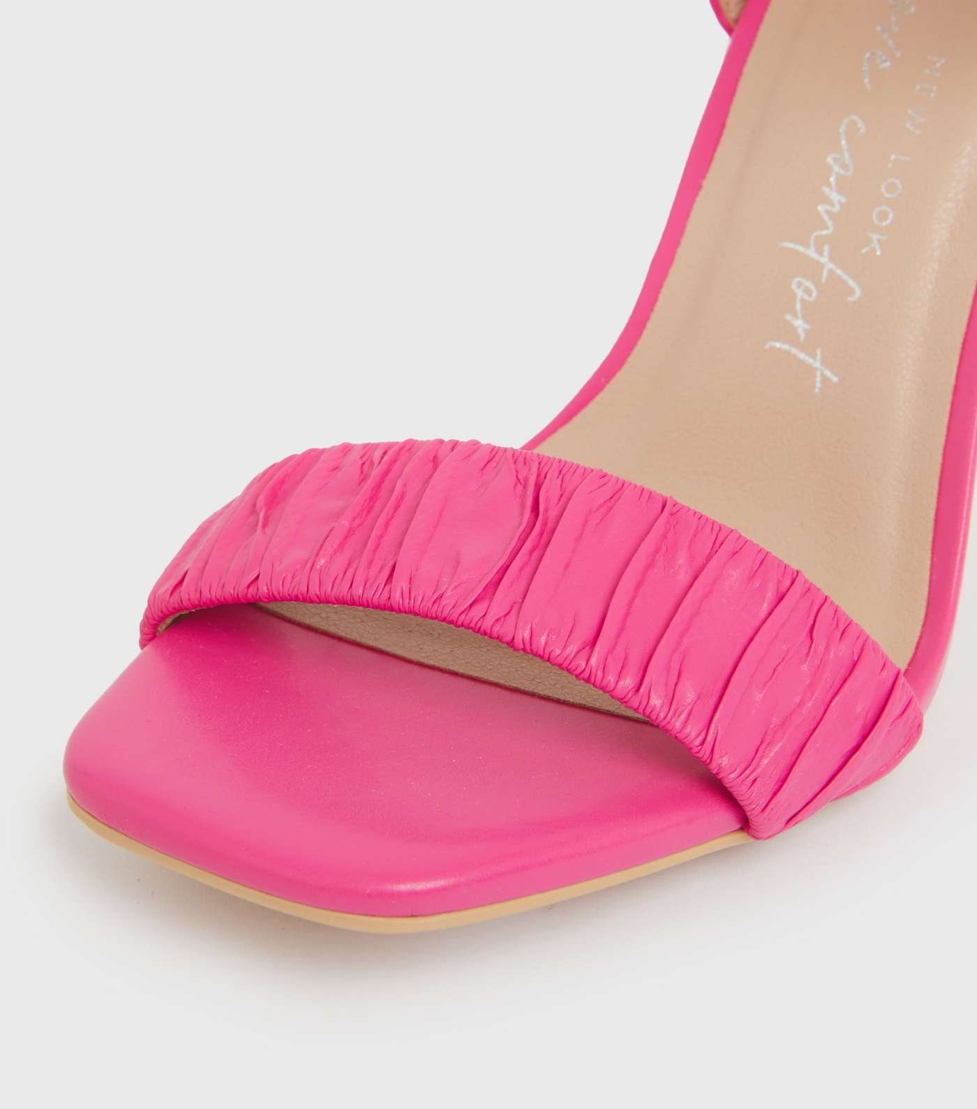 Wide Fit Bright Pink Ruched Strap Stiletto Heel Sandals Image 4