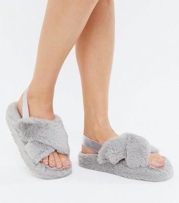 Faux fur strap best sale slider slippers white company