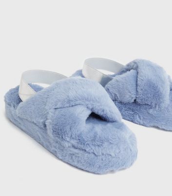 shop for Pale Blue Faux Fur Slingback Chunky Slider Slippers New Look Vegan at Shopo