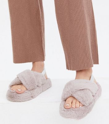 Faux fur slingback discount slides