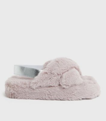 fur slingback slides