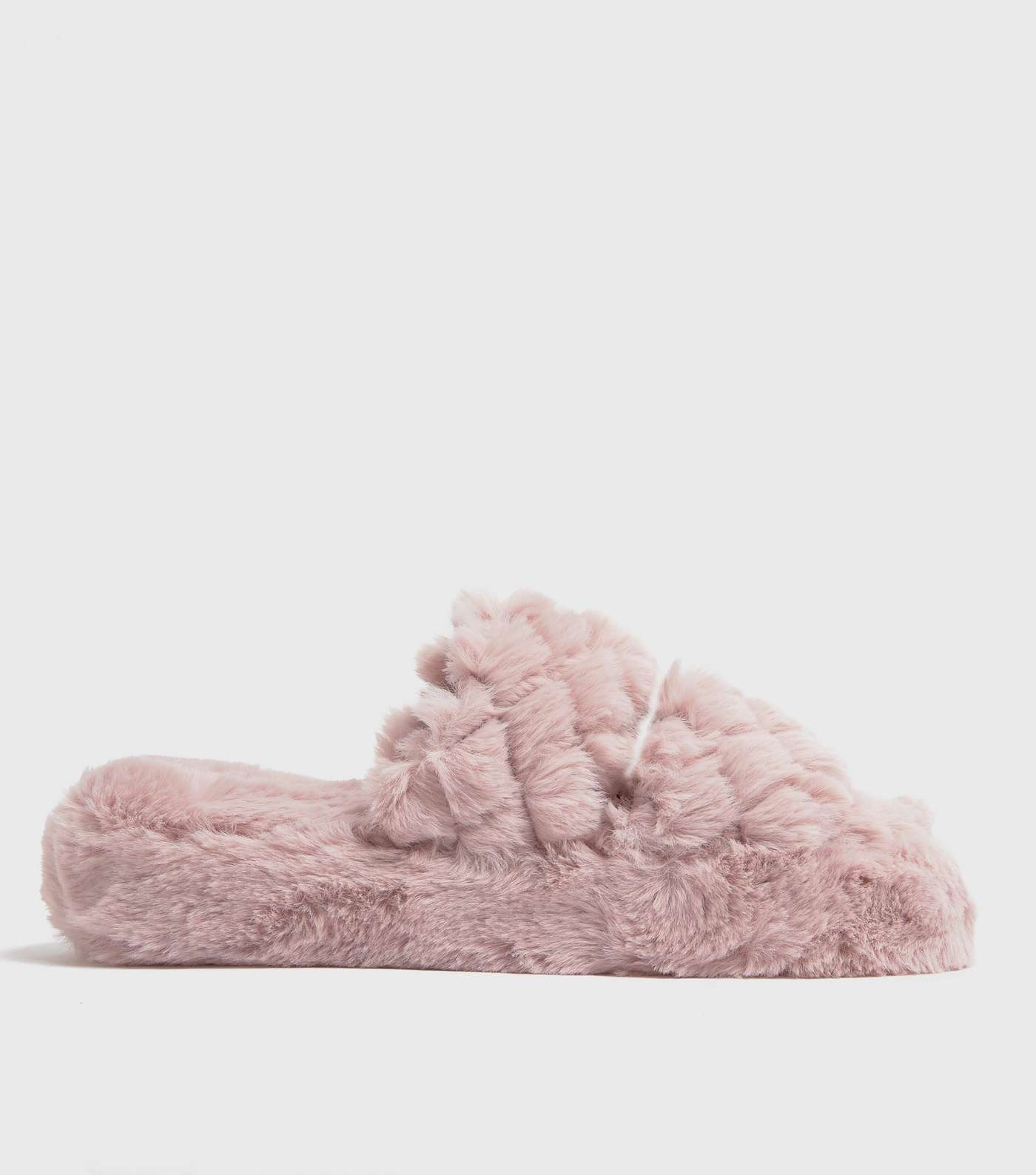 Pink Quilted Faux Fur Slider Slippers Image 2